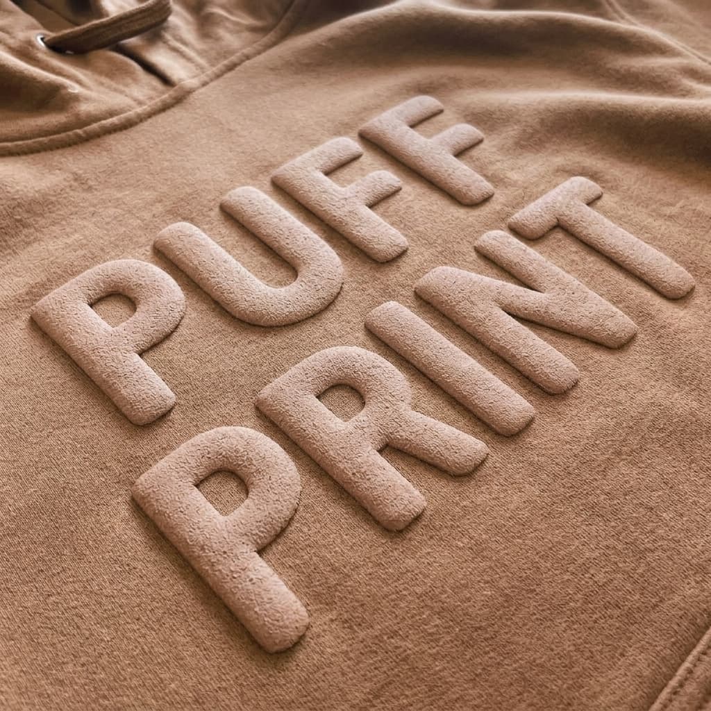 Soft raised puff print design on a custom t-shirt